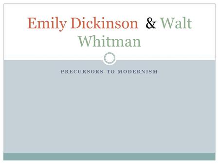 PRECURSORS TO MODERNISM Emily Dickinson & Walt Whitman.