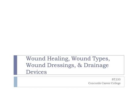 Wound Healing, Wound Types, Wound Dressings, & Drainage Devices