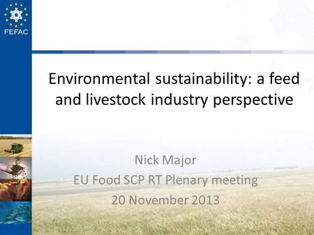 Environmental sustainability: a feed and livestock industry perspective Nick Major EU Food SCP RT Plenary meeting 20 November 2013.