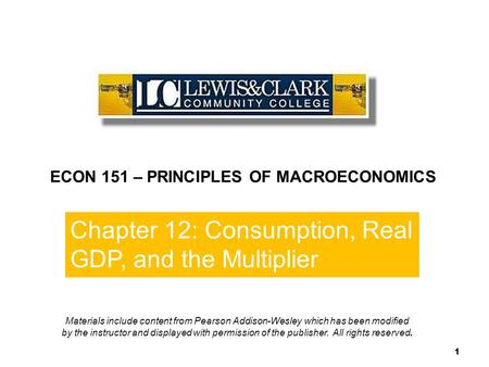 End of  Chapter 10 ECON 151 – PRINCIPLES OF MACROECONOMICS
