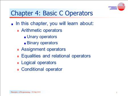 Chapter 4: Basic C Operators