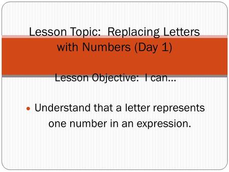 Lesson Topic: Replacing Letters with Numbers (Day 1)