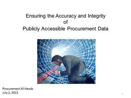 Ensuring the Accuracy and Integrity of Publicly Accessible Procurement Data 1 Procurement All Hands July 2, 2013.
