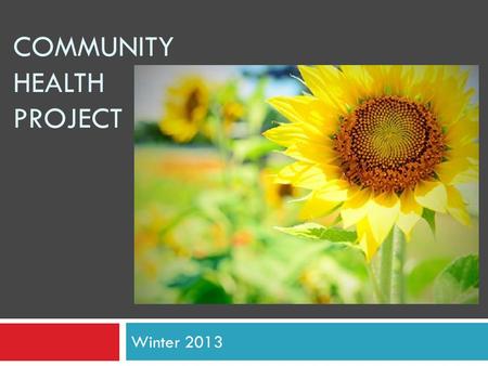 COMMUNITY HEALTH PROJECT Winter 2013. What is the Community Health Project?  Community – partnership between KU health graduate degree seeking students.