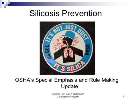 Georgia Tech Safety and Health Consultation Program1 Silicosis Prevention OSHA’s Special Emphasis and Rule Making Update.