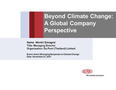 Beyond Climate Change: A Global Company Perspective