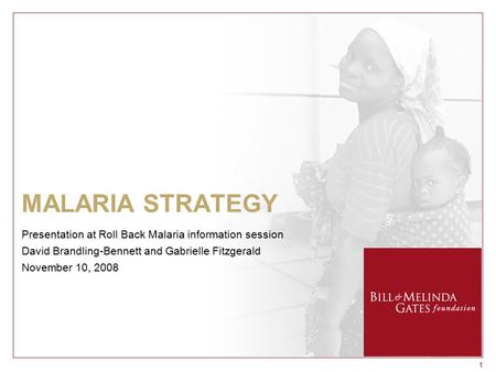 11 MALARIA STRATEGY Presentation at Roll Back Malaria information session David Brandling-Bennett and Gabrielle Fitzgerald November 10, 2008.