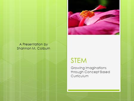 STEM Growing Imaginations through Concept Based Curriculum A Presentation by Shannon M. Colburn.