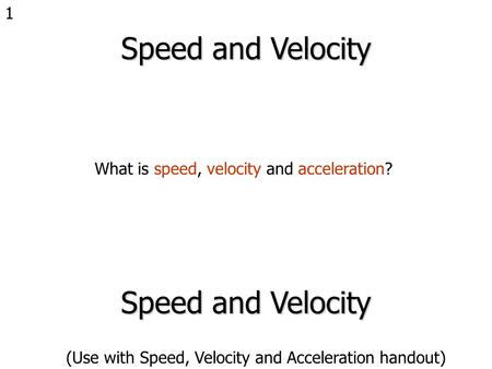 Speed and Velocity Speed and Velocity