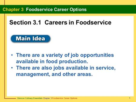 Section 3.1 Careers in Foodservice