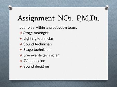 Assignment NO1. P,M,D1. Job roles within a production team.