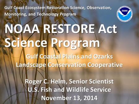 Gulf Coast Ecosystem Restoration Science, Observation, Monitoring, and Technology Program NOAA RESTORE Act Science Program Gulf Coastal Plains and Ozarks.