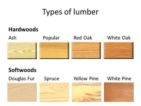 Types of lumber Hardwoods Softwoods Ash Popular Red Oak White Oak