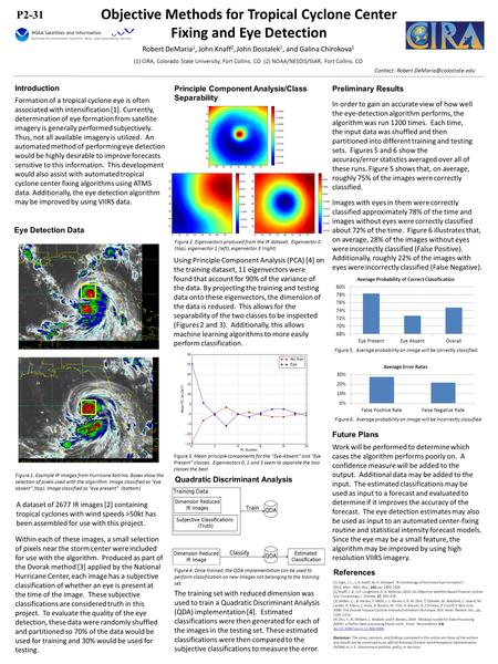 Formation of a tropical cyclone eye is often associated with intensification [1]. Currently, determination of eye formation from satellite imagery is generally.