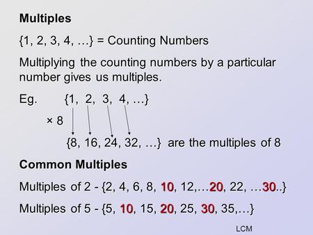 {8, 16, 24, 32, …} are the multiples of 8 Common Multiples