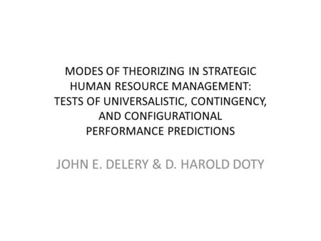 JOHN E. DELERY & D. HAROLD DOTY