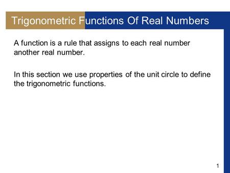 Trigonometric Functions Of Real Numbers