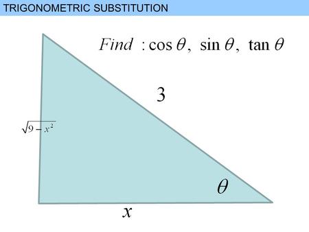 TRIGONOMETRIC SUBSTITUTION. NOTE: We convert the radical into a cos function.