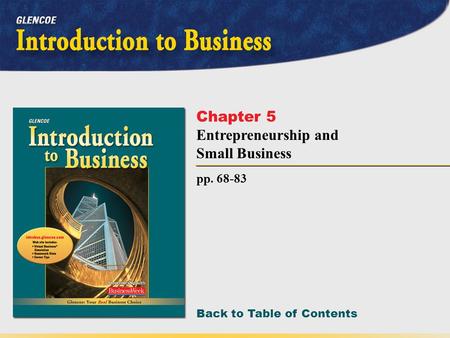 Back to Table of Contents pp. 68-83 Chapter 5 Entrepreneurship and Small Business.