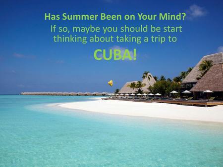 Has Summer Been on Your Mind? If so, maybe you should be start thinking about taking a trip to CUBA!