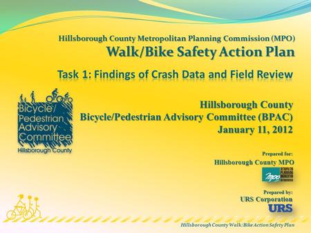 Hillsborough County Walk/Bike Action Safety Plan Hillsborough County MPO Prepared for: Prepared by: Hillsborough County Bicycle/Pedestrian Advisory Committee.