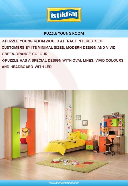 PUZZLE YOUNG ROOM  PUZZLE YOUNG ROOM WOULD ATTRACT INTERESTS OF CUSTOMERS BY ITS MINIMAL SIZES, MODERN DESIGN AND VIVID GREEN-ORANGE COLOUR.  PUZZLE.