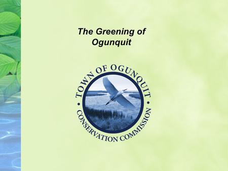 The Greening of Ogunquit. Our goal is to make Ogunquit a green town for several reasons: help protect our natural assets do the right thing for our children.