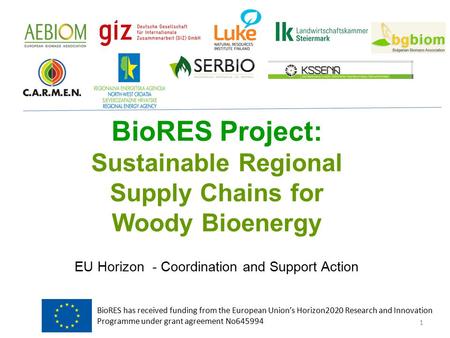 BioRES Project: Sustainable Regional Supply Chains for Woody Bioenergy EU Horizon - Coordination and Support Action 1 BioRES has received funding from.