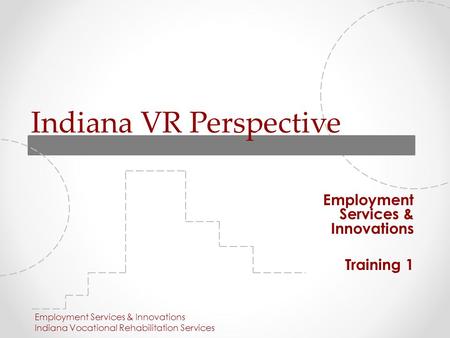 Indiana VR Perspective Employment Services & Innovations Training 1 Employment Services & Innovations Indiana Vocational Rehabilitation Services.