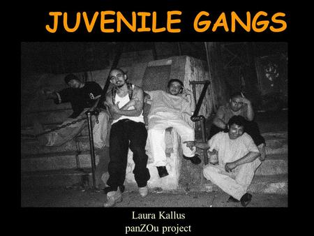 JUVENILE GANGS Laura Kallus panZOu project What is a Gang? “A formal or informal ongoing organization, association, or group that has as one of its primary.