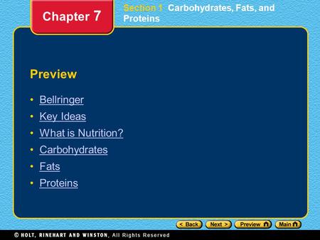 Chapter 7 Preview Bellringer Key Ideas What is Nutrition?