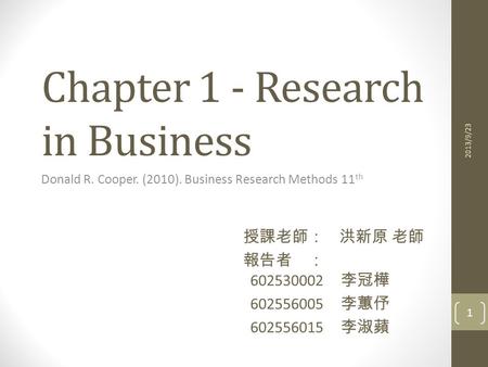Chapter 1 - Research in Business