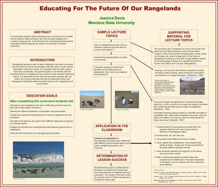 Educating For The Future Of Our Rangelands Jessica Davis Montana State University EDUCATION GOALS After completing this curriculum students will: Recognize.