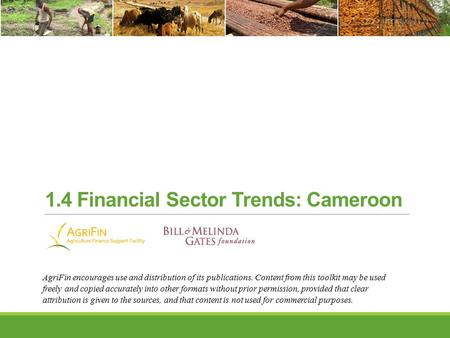 1.4 Financial Sector Trends: Cameroon AgriFin encourages use and distribution of its publications. Content from this toolkit may be used freely and copied.
