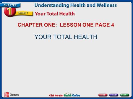 CHAPTER ONE: LESSON ONE PAGE 4 YOUR TOTAL HEALTH.