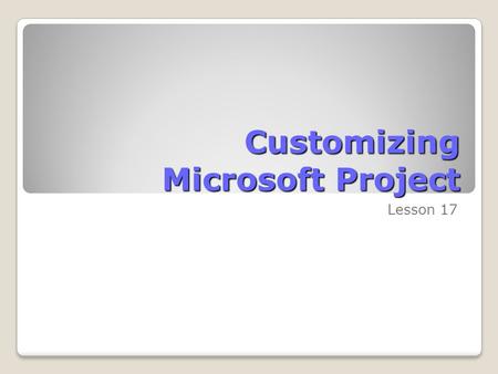 Customizing Microsoft Project