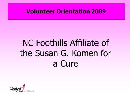 NC Foothills Affiliate of the Susan G. Komen for a Cure Volunteer Orientation 2009.