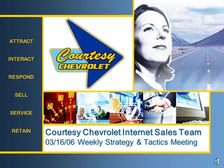 ATTRACT INTERACT RESPOND SELL SERVICE RETAIN ATTRACT INTERACT RESPOND SELL SERVICE RETAIN Courtesy Chevrolet Internet Sales Team 03/16/06 Weekly Strategy.