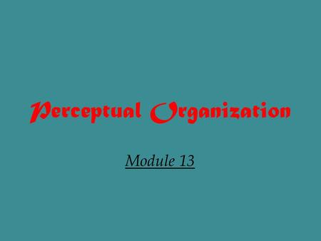 Perceptual Organization Module 13. TASK OF PERCEPTION The task of perception is to extract sensory input from the environment and organize it into stable,