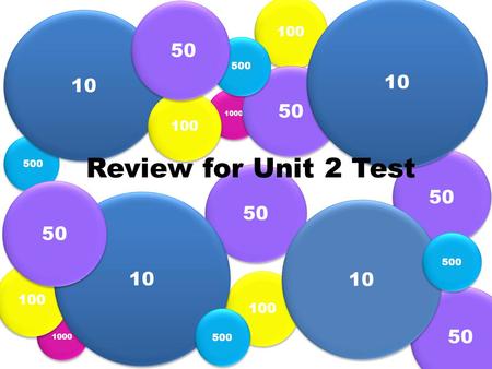 1000 500 100 50 10 Review for Unit 2 Test 10 50 100 500 50.