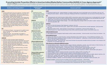 Promoting Suicide Prevention Efforts in American Indian/Alaska Native Communities (AI/AN): A Cross-Agency Approach* Workforce and Training Activities*