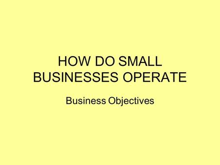 HOW DO SMALL BUSINESSES OPERATE Business Objectives.