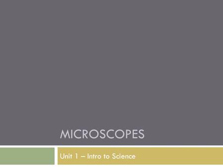 MICROSCOPES Unit 1 – Intro to Science Types of Microscopes.