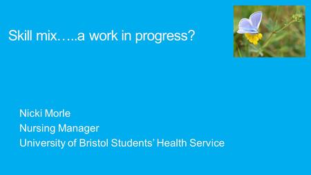 Nicki Morle Nursing Manager University of Bristol Students’ Health Service Skill mix…..a work in progress?