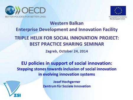 This project is funded by the European Union Western Balkan Enterprise Development and Innovation Facility TRIPLE HELIX FOR SOCIAL INNOVATION PROJECT:
