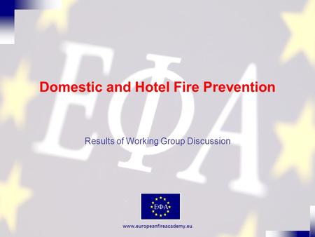 Www.europeanfireacademy.eu Domestic and Hotel Fire Prevention Results of Working Group Discussion.