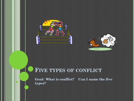 F IVE TYPES OF CONFLICT Goal: What is conflict? Can I name the five types?