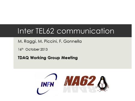 Inter TEL62 communication M. Raggi, M. Piccini, F. Gonnella 16 th October 2013 TDAQ Working Group Meeting.