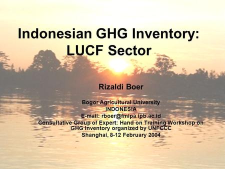 Indonesian GHG Inventory: LUCF Sector Rizaldi Boer Bogor Agricultural University INDONESIA   Consultative Group of Expert: