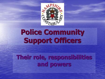 Police Community Support Officers Their role, responsibilities and powers.